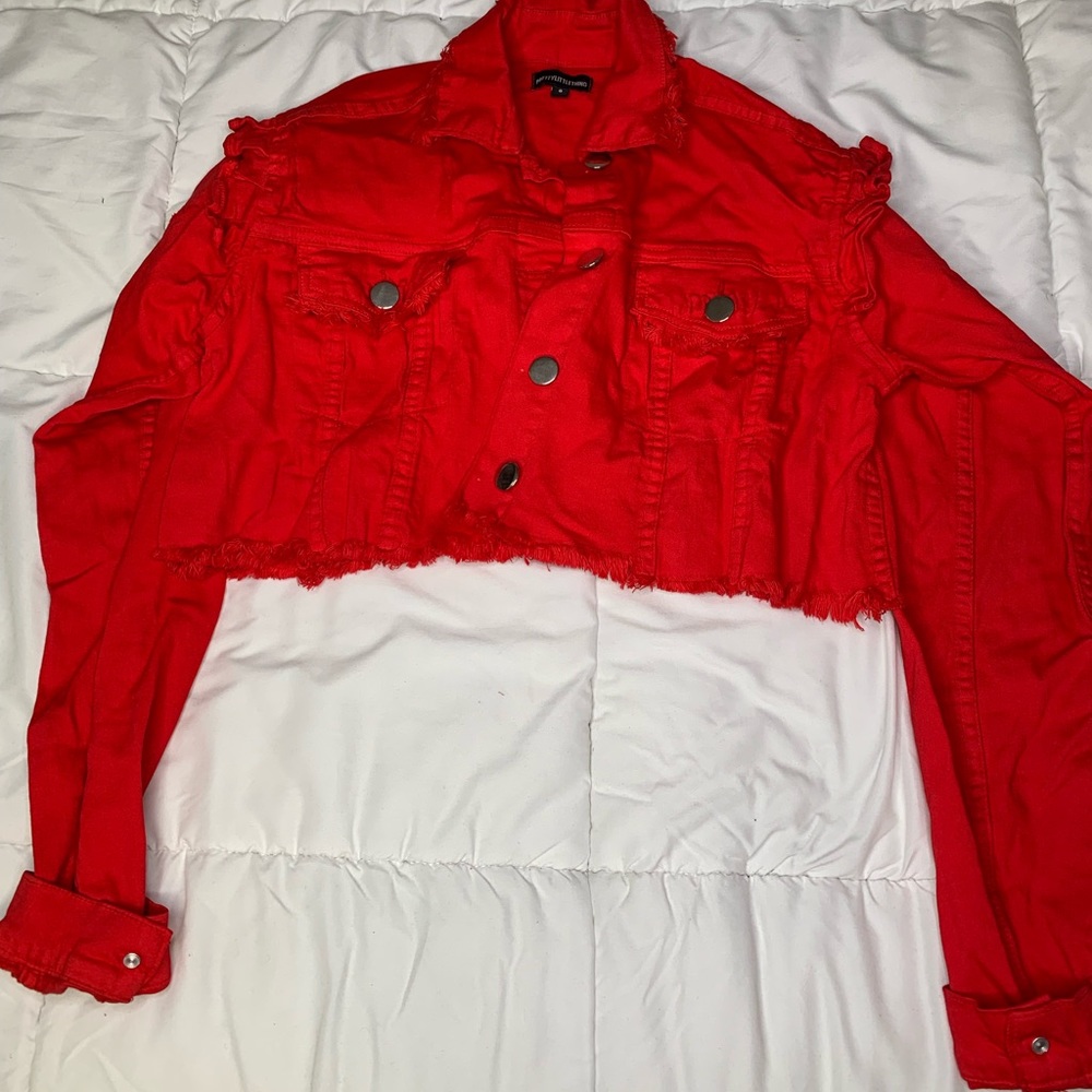Red Cropped Denim Jacket